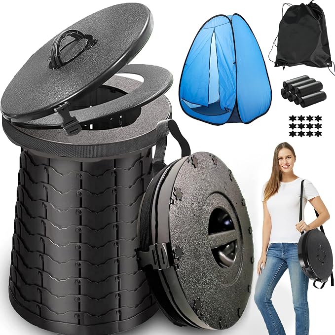 XXL Portable Toilet for Camping,880lbs Capacity,19.7" H Adjustable Outdoor Toilet with 7 Garbage Bags,Porta Potty for Adults,Collapsible Luggable Loo for Camping