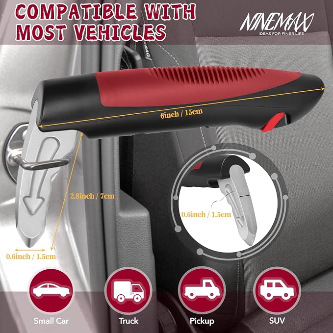 NINEMAX Car Door Handle for Elderly, 3 in 1 Car Handle Assist (2pcs) | 3-in-1 Design Combines Car Assist Handle & Cane Support, Provides Stable Grip for Seniors, Portable Vehicle Entry Aid