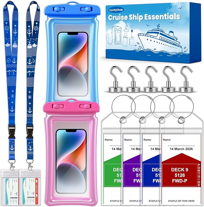 Cruise Essentials 2026,Cruise Must Haves Kit,Magnetic Hooks,Lanyards,Luggage Tags,Waterproof Phone Pouches,Travel Essentials
