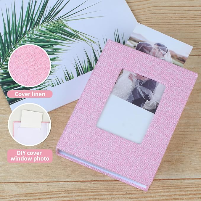 vivinin 2 Pack Photo Album 4x6, Linen Cover Photo Book, Small Photo Album Book for 36 Pockets Hold 72 Pictures, Picture Book for Photos Family Anniversaries Baby Vacations（Pink）