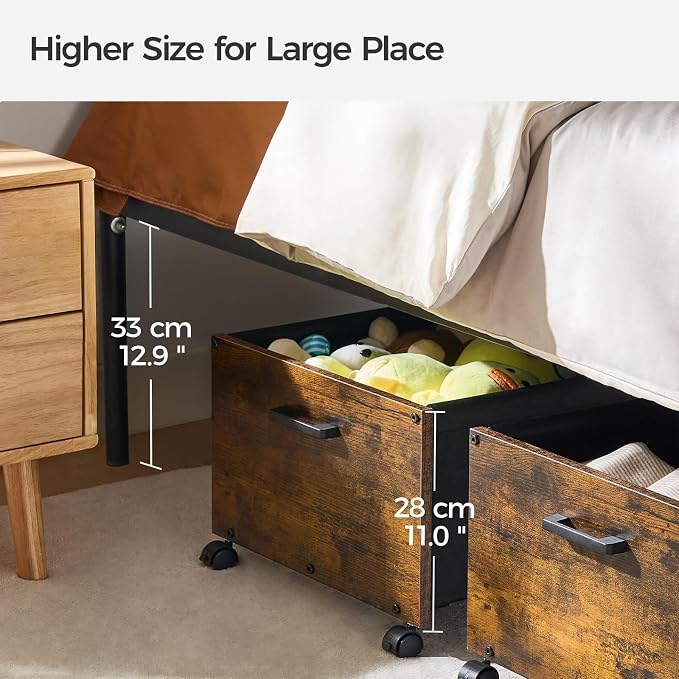 FOUCSSOMEI Under Bed Storage with Wheels, Wooden Under Bed Drawers On Wheels, Rolling Under Bed Shoe Storage, Space Saving, Rustic Brown,70L