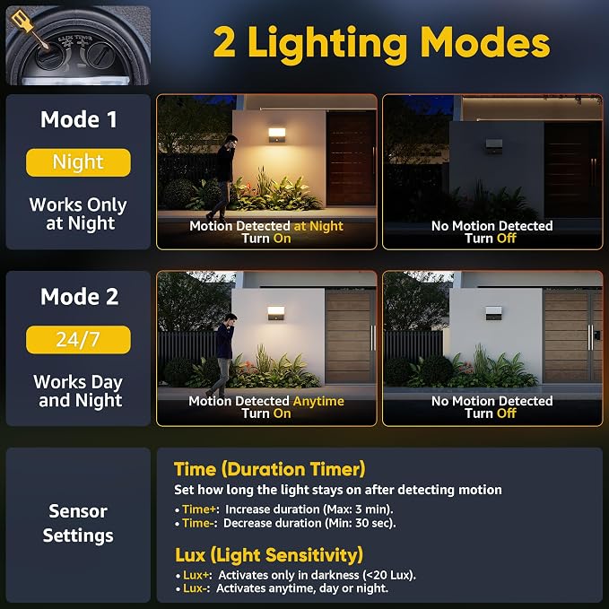 Motion Sensor LED Outdoor Wall Light 2-Pack, Rotatable Adjustable Head, IP65 Waterproof Porch Light for House Garage Patio, 3000K Warm White, Matte Black Aluminum Modern Sconce