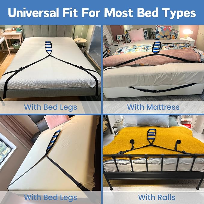 Bed Ladder Assist for Seniors, 160 Inches Sit Up Helper with Non-Slip 4 Handles, Pull Up Assist Device for Elderly Adults Injury Handicapped Patients