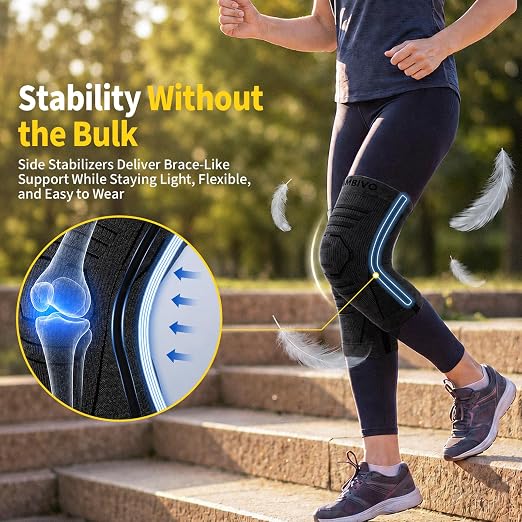 CAMBIVO 2 Pack Knee Brace for Women & Men, Latex Free & Silicone Free Compression Knee Sleeves with Side Stabilizers, Lightweight Knee Support for Arthritis, Meniscus, Walking, Running (Black, Medium)