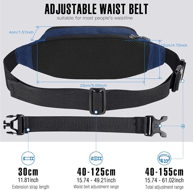 WATERFLY Small Fanny Pack Crossbody Lightweight Waist Bag for Woman Man | Adjustable extender strap, Slim compact, Water-resistant durable material, Breathable back pad, Multi-scene for travel, daily