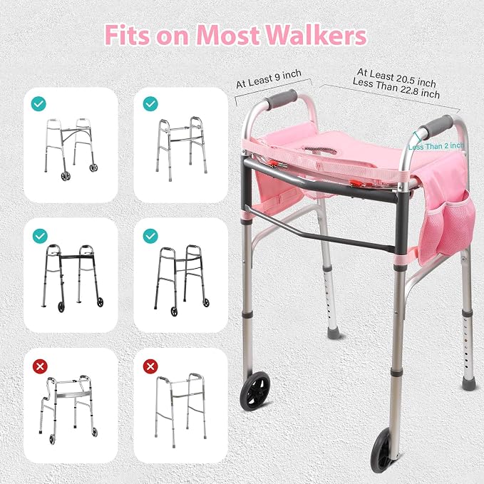 Walker Tray for Folding Walker, Non Slip Mobility Table for Seniors, Fits Most Standard Folding Walkers, Multi Functional Removable Tray, Portable Multipurpose Walker Accessories