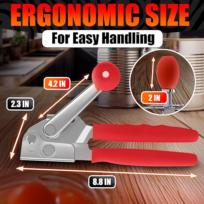 Commercial Can Opener for Large and Small Cans - Manual Stainless Steel Can Opener with Ergonomic Long Handles - 360° Smooth Crank, Non Slip Grip, 2 in 1 Bottle Opener for Home, Cafes and Restaurants