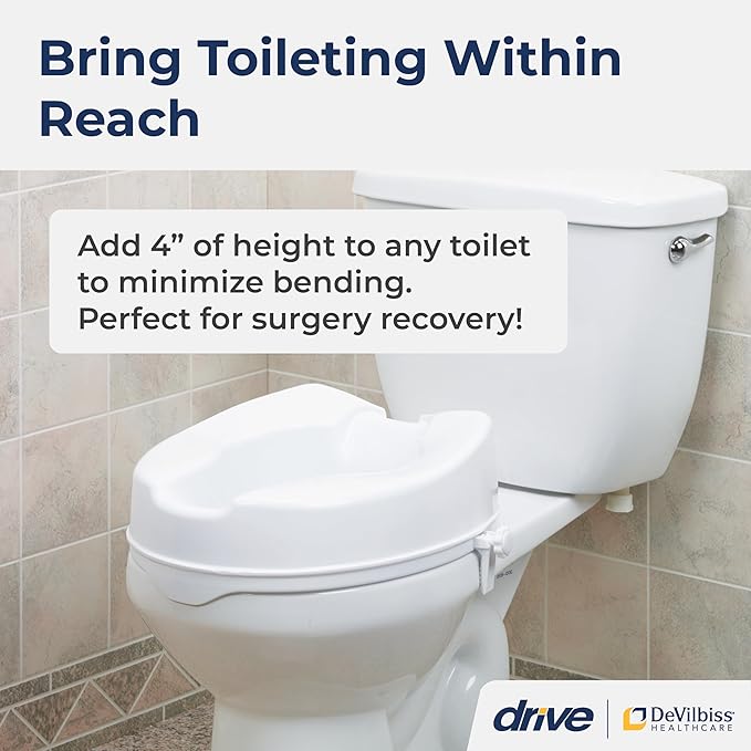 Drive Medical Raised Toilet Seat with Lock, Standard Seat, 4 Inch | Raised Toilet Seat with Lock Adds 4 Inches of Height and Stability to Any Standard Toilet Bowl at Home