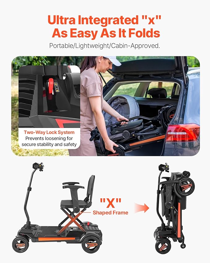 Mobility Scooter with Seniors & Adults, Electric Power Scooter, Dual Front Suspension Enhance Stability & Comfort, 4 Wheel Lightweight Foldable Design, Removable 24V 12Ah Long Range