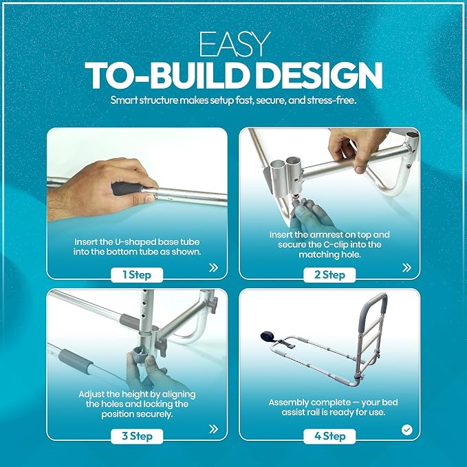 Bed Rails for Elderly Adults Safety – ASTM & CPSC Approved Adjustable Bed Rail For Seniors, Bed Cane with Non-Slip Ergonomic Handle, Fits King, Queen & Standard Size Beds, Tool-Free Assembly, 300 lbs