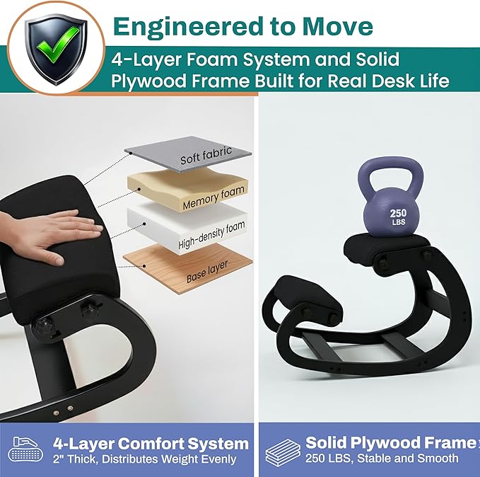 NYPOT Ergonomic Kneeling Chair with Adjustable Seats - Knee Chair for Posture Correction & Kneel Rocking Stool for Desk - Back Pain Relief for Home and Office, Supports 250 pounds - 5 Years Warranty
