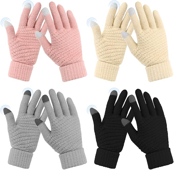 Omisy 4 Pairs Women Winter Gloves Touchscreen Cold Weather Mitten, Christmas Gifts for Adult Stockings Stuffers Mom Wife