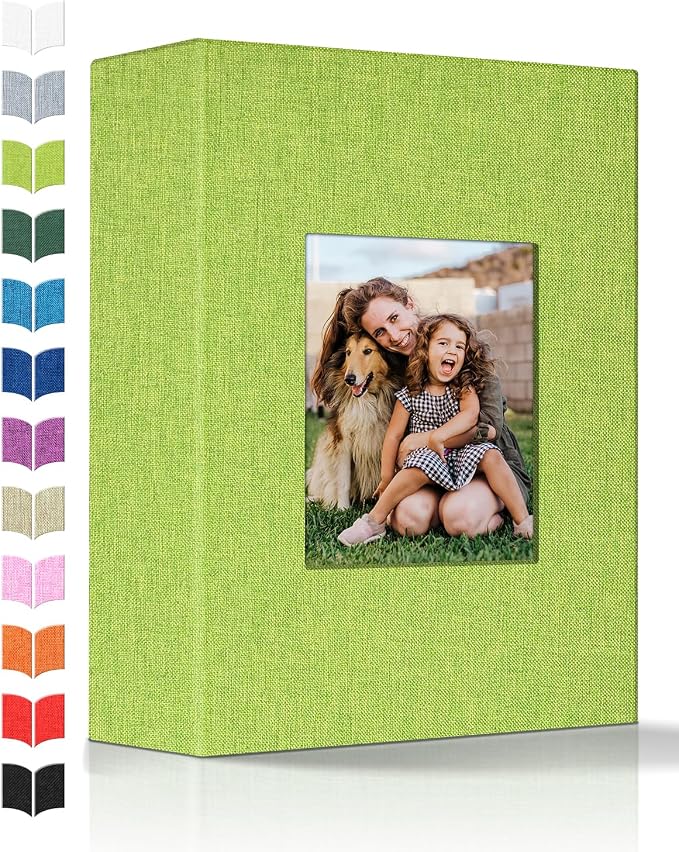 Artfeel Photo Album 4x6 with 100 Pockets,Slip-in Picture Albums,Linen Cover Memory Book with Front Window,White Page Vertical Photo Book for Wedding,Family,Anniversare,Baby,Vacation