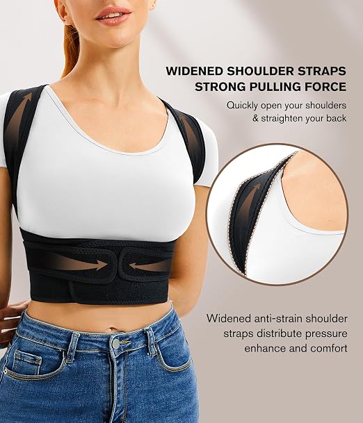 URSEXYLY Back Brace and Posture Corrector for Women and Men, Lightweight Shoulder Straightener Adjustable Full Back Support,Back Pain Relief Spine Corrector (Black, M/L)