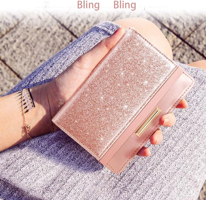 Coco Rossi Passport Holder for Travel Women Slim RFID Passport Cover Wallet | Travel Essentials, Passport Book Holders, Passport Wallet Cover Case, PU Leather, Cute, Thin, Spliced Design, Glitter Rose