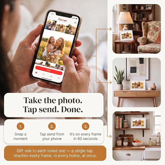 Heart Frame - 10.1 Inch WiFi Digital Picture Frame - Frameo App Sends Photos from Phone Anywhere in Seconds - 1280x800 IPS Touchscreen - 32GB Memory - Photo Gift for Mom Dad Wife Grandparents - White