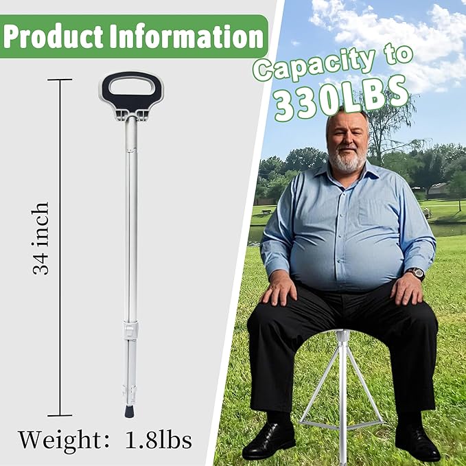 ALEVMOOM Walking Cane with Seat Folding Lightweight, 2-in-1 Cane Stool for Adults, Aluminum Walking Stick with Seat, Stick Chair Portable Stool for Senior