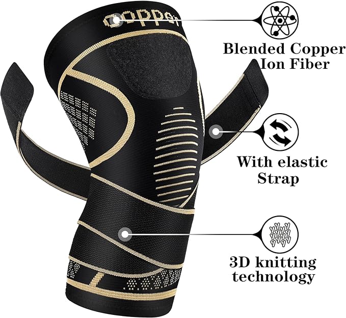 Copper Knee Braces with Strap for Knee Pain Women and Men(2 Pack), Knee Compression Sleeve for Arthritis, ACL, Meniscus Tear, Joint Pain Relief, Knee Support for Working, Running, Weightlifting(3XL)
