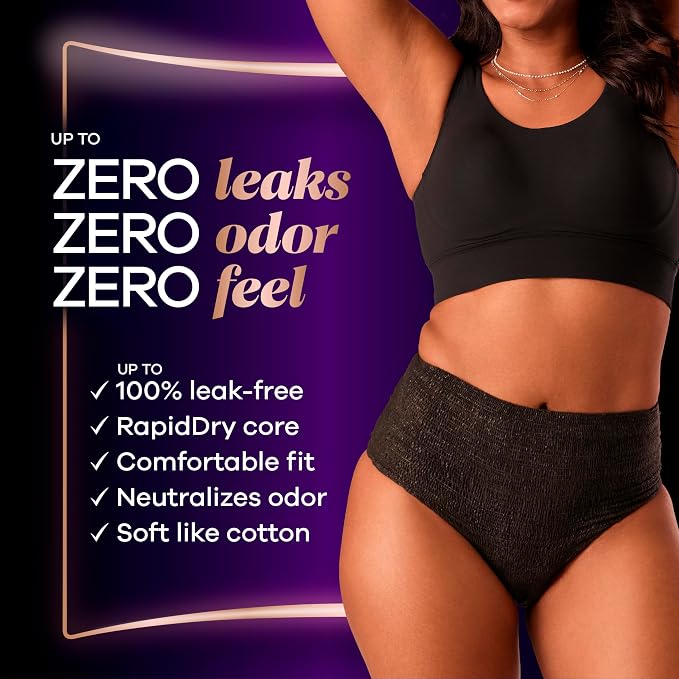 Always Discreet Boutique Incontinence and Postpartum Underwear for Women, Maximum Protection, Extra Large, Black, 16 Count (Pack of 4)