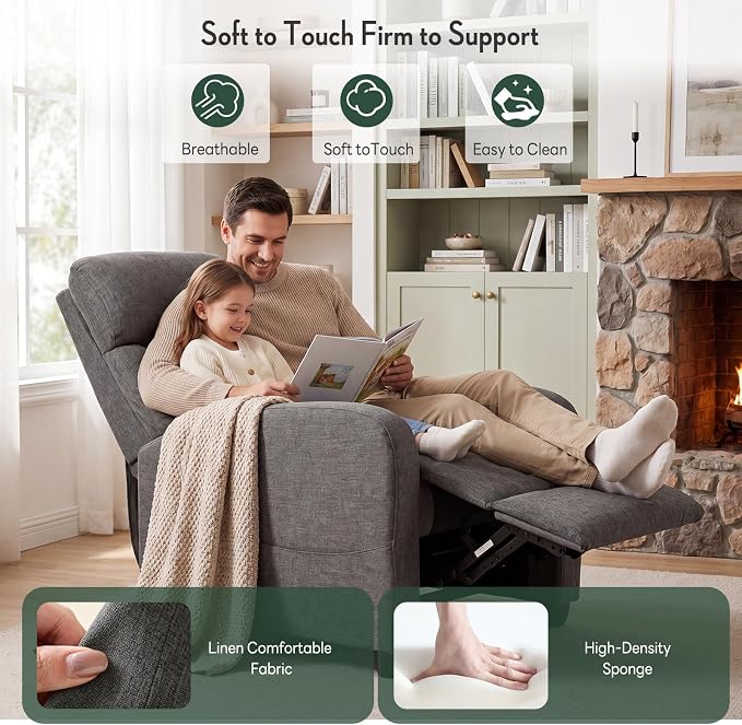 Massage Recliner Chair, Recliner Sofa Fabric for Adults, Recliners Home Theater Seating with Lumbar Support, Reclining Sofa Chair for Living Room, Greige