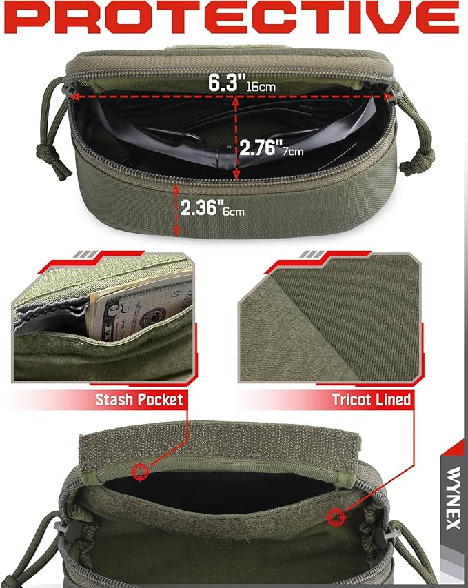WYNEX Tactical Molle Glasses Pouch, Shockproof Eyeglass Case, Sunglass Case Hard Shell with Patch, Universal Protects Glasses