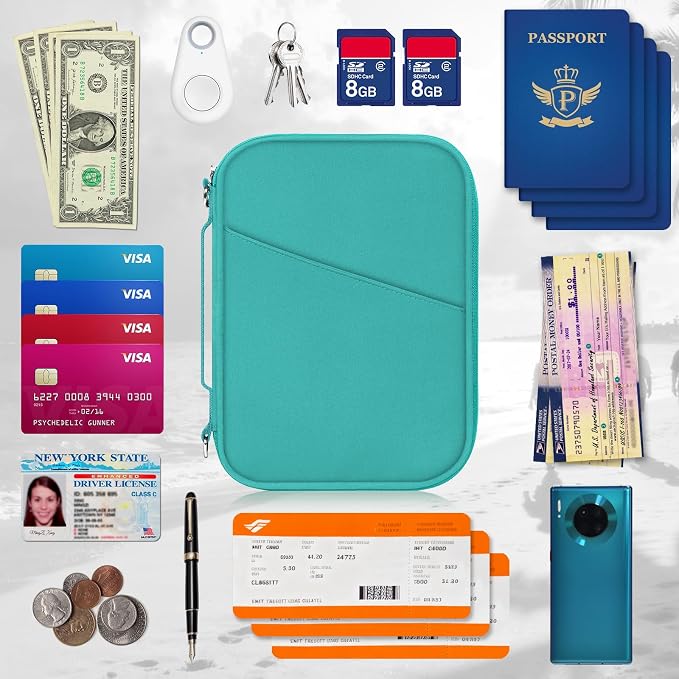 Family Passport Holder for Travel with RFID Blocking, Traveling Essentials Organizer Pouch Bag, Light Passport Wallet for Travel Must Haves Accessories for Women Men