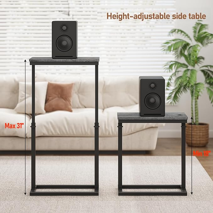 TUTOTAK End Table, Side Table, Tall Couch Table, Sofa Table | for living Room, Bedroom, Grey TB01BY083