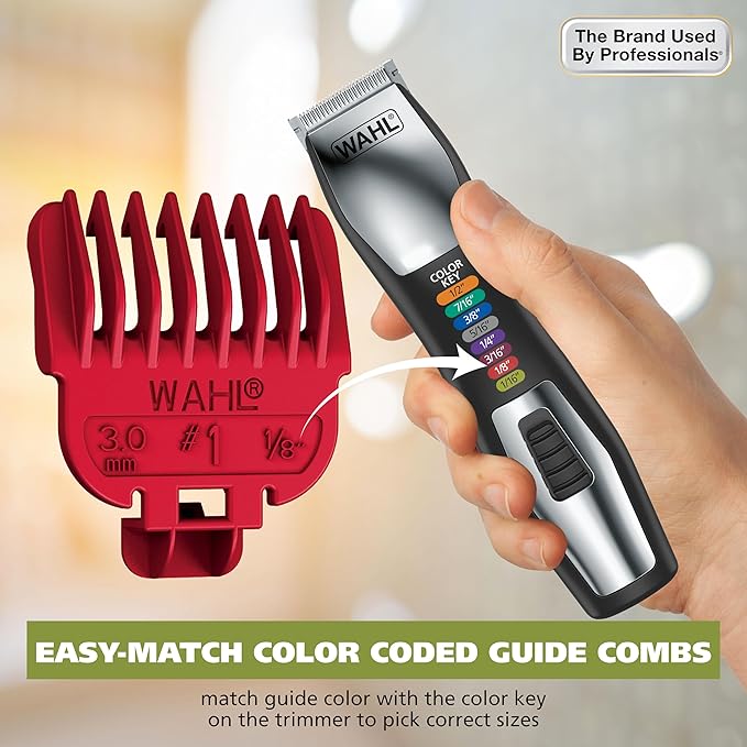 Wahl Color Pro All in One Rechargeable Cordless Color Coded Beard Trimmer with Detail Eyebrow Trimmer and Rotary Nose Hair Trimmer for Men- Model 3025945