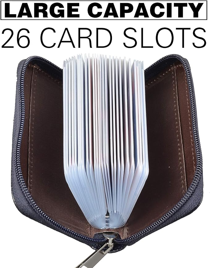 Easyoulife Genuine Leather Credit Card Holder Zipper Wallet With 26 Card Slots