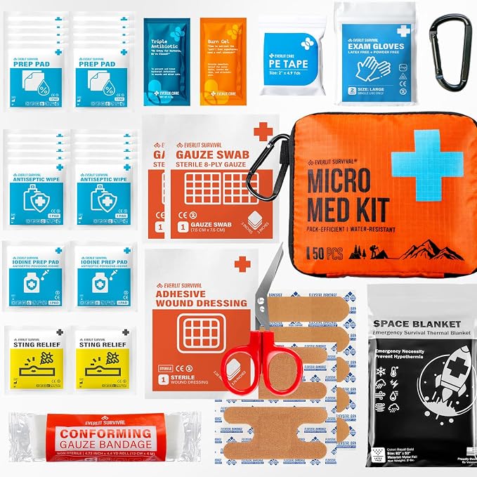EVERLIT Ultralight Mini First Aid Kit, EDC Medical Kit, Water-Resistant EDC Mini Kit for Hiking, Backpacking, Camping, Cycling (Blue)