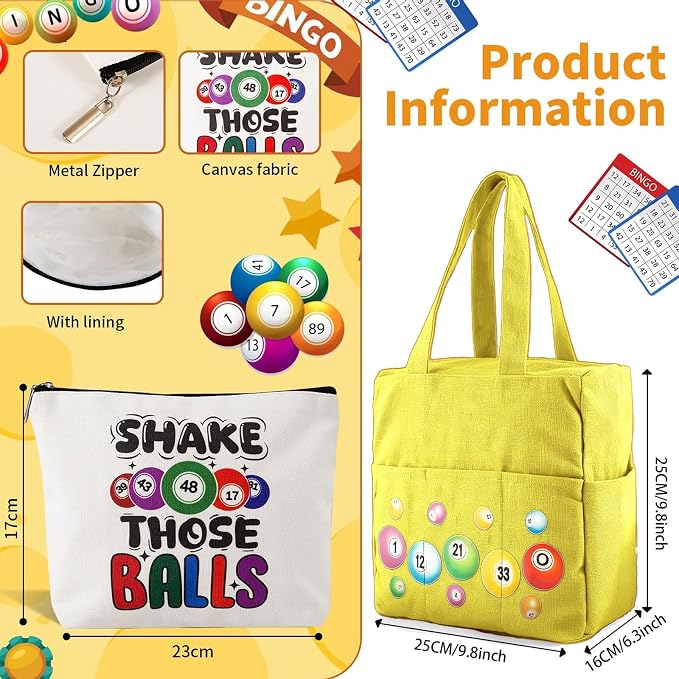 Bingo Bags with Pockets on Clearance, Bingo Bag with Zipper and Polyester Bingo Daubers Makeup Bag, Bingo Bags and Accessories Tote Gifts Game Suitable for Women and Girls (Yellow)