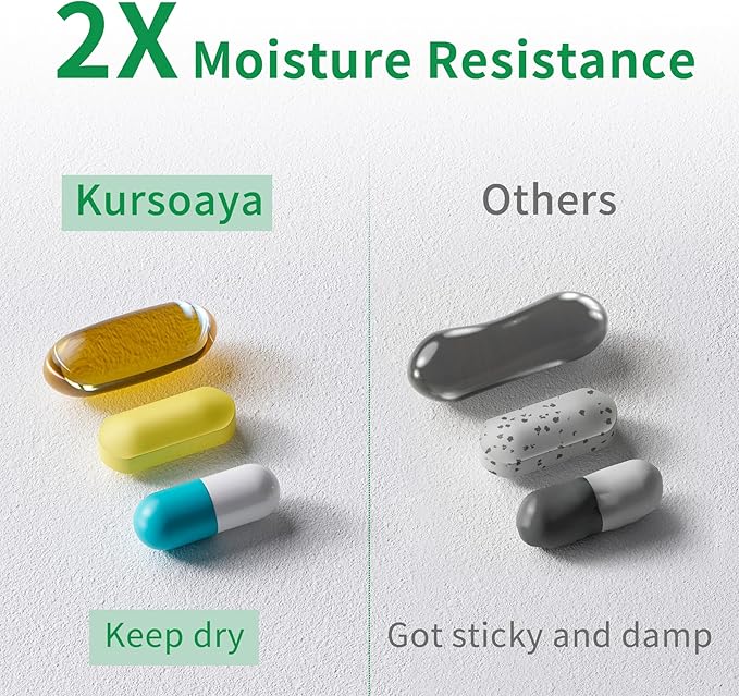 7 Day Weekly Metal Pill Organizer Travel, Kursoaya Premium Aluminum Daily Pill Box, Cute Portable Pill Case, Large Capacity Pill Holder for Supplements, Pills, Vitamins, Medicine (Matte Blue)