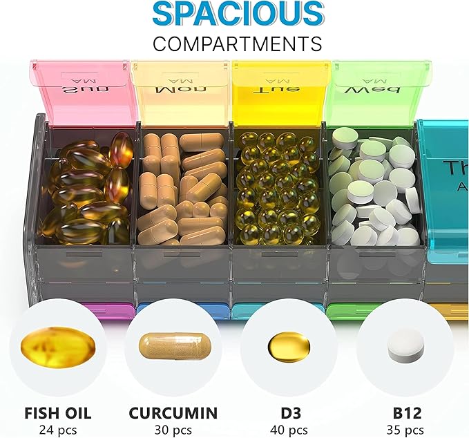 Extra Large Pill Organizer- XXL Pill Box 7 Day - Weekly Pill Organizer with AM PM Large Compartments Big Pill Case for Supplements Jumbo Pill Holder for Vitamins Huge Medicine Organizer 2 Times a Day