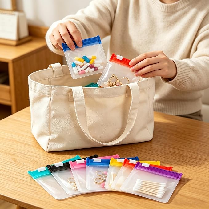 Self Sealing Medicine Bags, 2026 Waterproof Pill Pouch Set, Reusable Travel Pills Organizer for Medicine Vitamins Small Items, Self-Sealing Zipper Medicine Bags for Daily Use Use(14pcs)