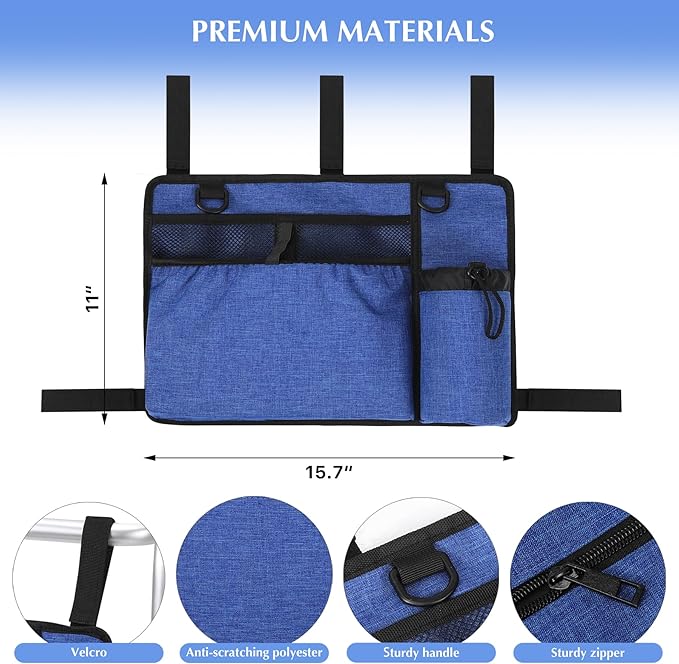 Walker Bags for Folding Walker Seniors Accessories Cup holer basker Storage Carrying organier Pouch,Blue