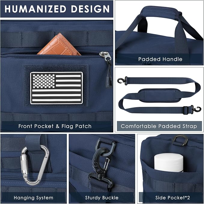 Gym Bag for Men Women, Carry on Luggage 22x14x9 Airline Approved Duffle Bag | Tactical Travel Bags with Toiletry Bag and Shoe Compartment, Weekender Overnight Duffel with Wet Pocket for Workout, Blue