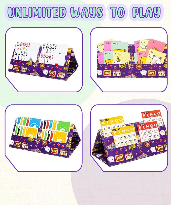 Playing Card Holder for Bingo Pull Tabs Gambling Tickets Card Game Holders for Canasta Poker Bridge Cards Casino Portacartas para Bingo Purple Indigo