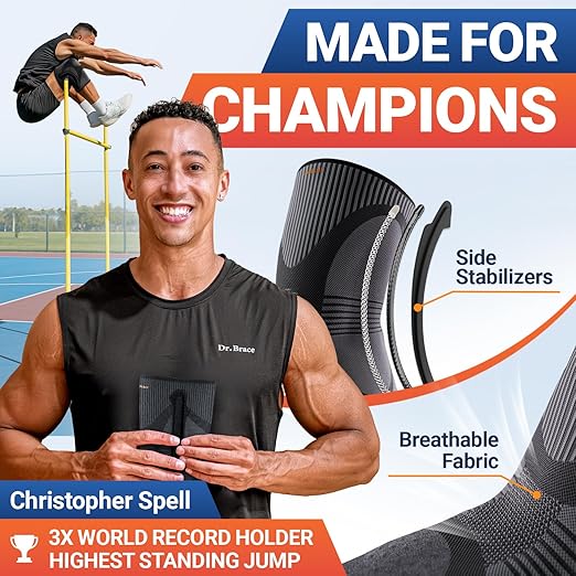 DR. BRACE ELITE Knee Brace with Size Stabilizer (2 Pack) Knee Brace for Women & Men, Workout, Sports, Daily Knee Compression Sleeve for Maximum Knee Pain Support & Fast Recovery (Pluto, Small)