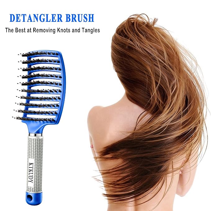 Detangling Brush for Women & Kids, Wet & Dry Hair, All Hair Types | Less pulling & breakage, Boar bristles tame frizz & add shine, Vents for faster blow-drying, Lightweight 4 oz, Non-slip grip