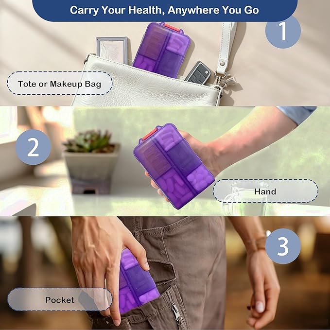 2026 New Extra Large Pill Box with Medicine Labels Travel Essentials Daily Med Container Mini Medication Organizer Storage Organizer Case 7 Day Pill Organizer(Purple)