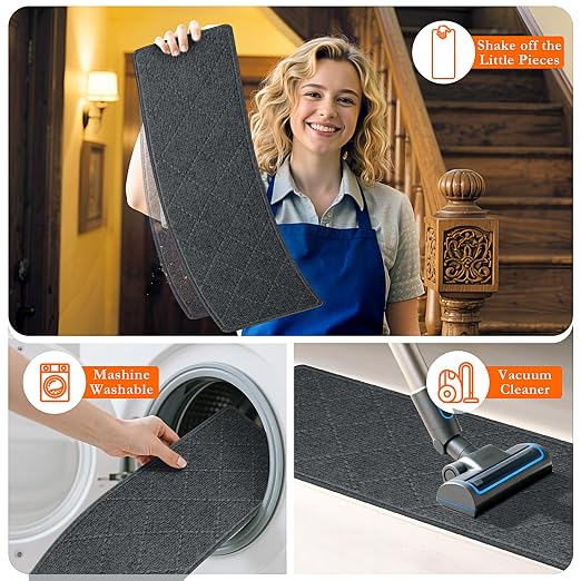 Stair Treads for Wooden Steps 18 PCS, Non Slip Rugs Dark Grey | 8x30in Self-adhesive Stair Runner Strips, Machine Washable, Indoor Carpet for Stairs, Stair Protection for Kids Pets Elderly
