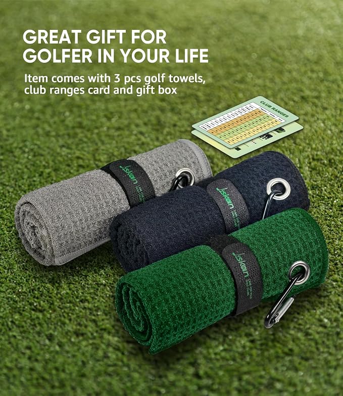 Jiskan Pro Golf Towel Microfiber Golf Towel for Golf Bags (16" X 16") with Hook, Loop Fastener and Gift Box, Essentials Golf Accessories for Men, Golf Gifts for Men/Women