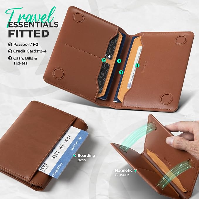 VULKIT Slim Minimalist Passport Wallet RFID Blocking Passport Holder for Travel, Leather Travel Wallet for Men Women, Magnetic Closure