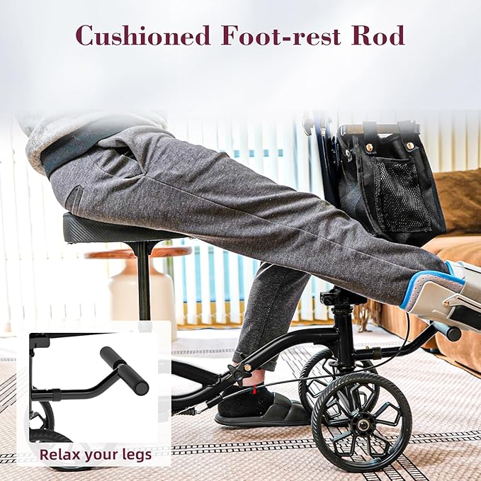 Lightweight Knee Scooter Crutch Alternative, Foldable & Adjustable Knee Scooter for Adults for Foot Surgery, Steerable Knee Walker with Detachable Basket, Includes DIY Stickers-Metallic Black