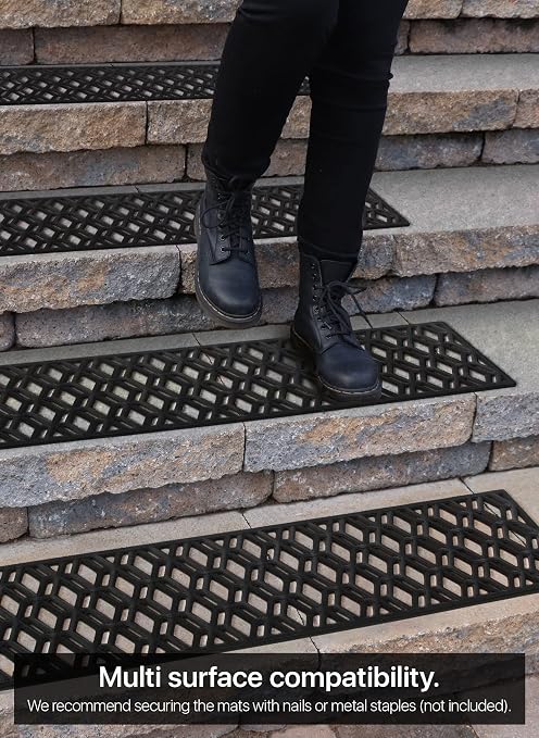 Rubber Stair Treads Non-Slip Outdoor 35”x10” (5-Pack) – Hexagon Anti-Slip Step Mat