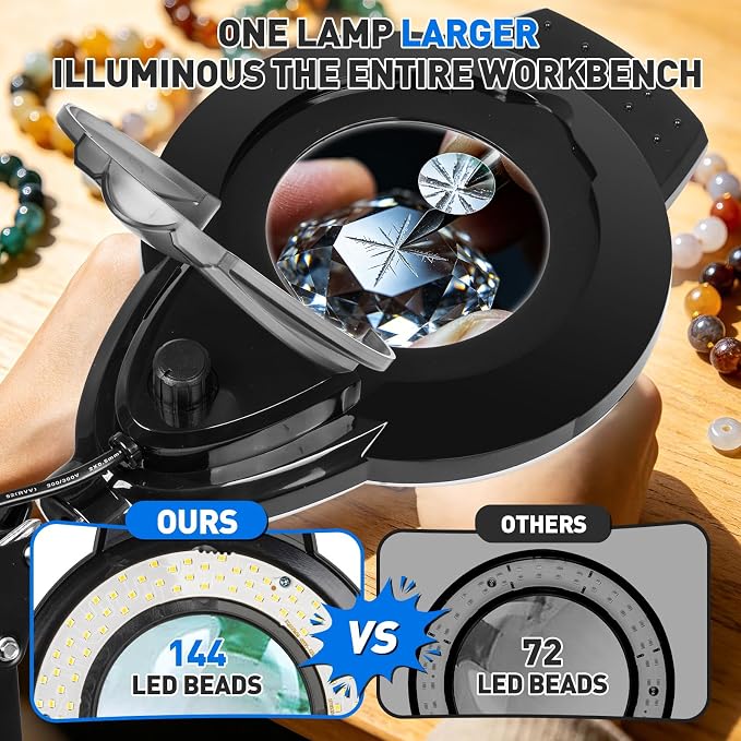 KIRKAS 12X 30X LED Magnifying Lamp with Clamp, 2,200 Lumens Dimmable Bright | 28in Adjust Swivel Arm Magnifying Glass with Light for Repair Reading Craft Needlework Hobby Workbench Magnifier Dust Cover