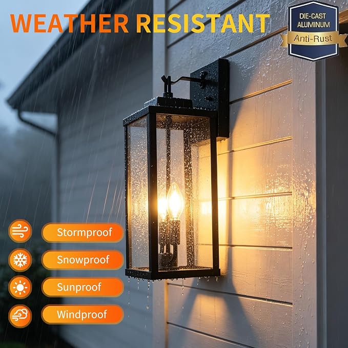 18 Inch Motion Sensor Dawn to Dusk Outdoor Sensor Light Fixture Anti-Rust Exterior Wall Lighting Waterproof Outdoor Wall Lantern for Porch Patio Front Door Garage - 2 Pack
