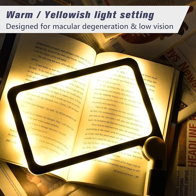 Magnifying Glass with Light, Page 5X Folding Handheld Rectangular Magnifier with 48 Lights for Reading Books & Close Work, Ideal Lighted Magnifying Gift for Low Visions