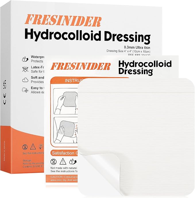 FRESINIDER Hydrocolloid Wound Dressing 4" x 4" – 20 Pack Ultra Thin Self-Adhesive Bandages for Wound Care, Bed Sores, Acne, Blisters – Waterproof & Absorbent Hydrocolloid Patches for Faster Healing