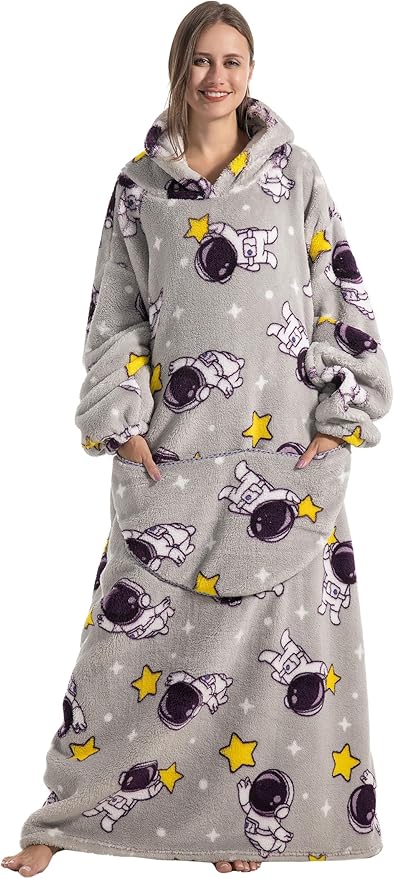 Blanket Hoodie, Long Hooded Blanket Sweatshirt as Birthday Gifts for Women Men, Long Wearable Blanket for Women Men.